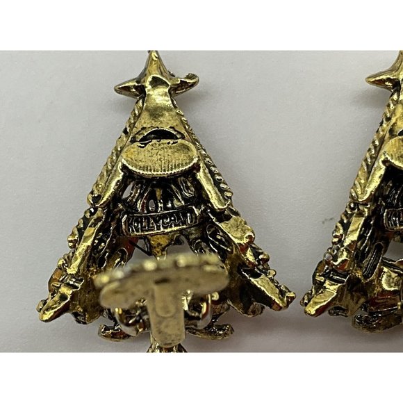 Hollycraft Vintage Christmas Tree Pin w/Matching Clip Earrings MCM Collectible - Picture 12 of 16